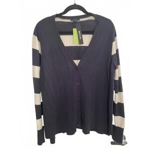 Mel & Lisa XL Navy Striped Cashmere Cardigan